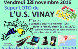 Loto de l'U.S. VINAY vendredi 18 novembre 2016...