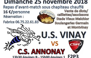 Dimanche 25 novembre, repas d'avant match USV vs CSA: