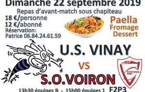 Dimanche 22 septembre 2019 2ème journée championnat fédérale 2: l'US VINAY reçoit le SO Voiron.