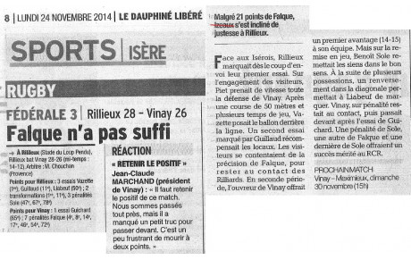 Dauphiné Libéré du 24/11/2014
