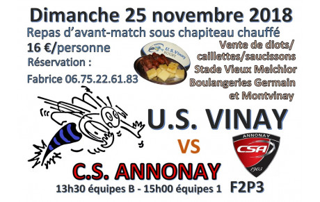 Dimanche 25 novembre, repas d'avant match USV vs CSA: