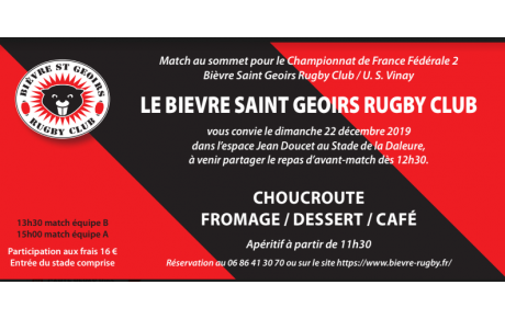 Repas d'avant match à la Bièvre